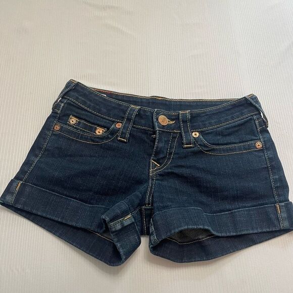 True Religion Allie Size 26 Wide Cuffs Wide Leg Hot Denim Short Shorts USA - Picture 1 of 10